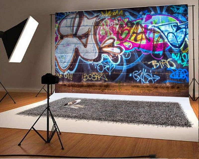 Leowefowa 7x5ft Graffiti Backdrop 80's Hip Hop Backdrops for Photography Hand Drawing Mural Painting on Brick Wall Vinyl Photo Background Boys Adults Party Room Wallpaper Studio Props - Image 4